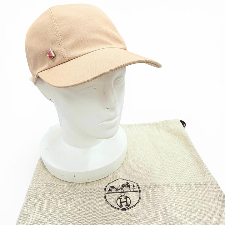 Excellent HERMES cap Casquette Davis Dot Medor Serie button beige cotton 57