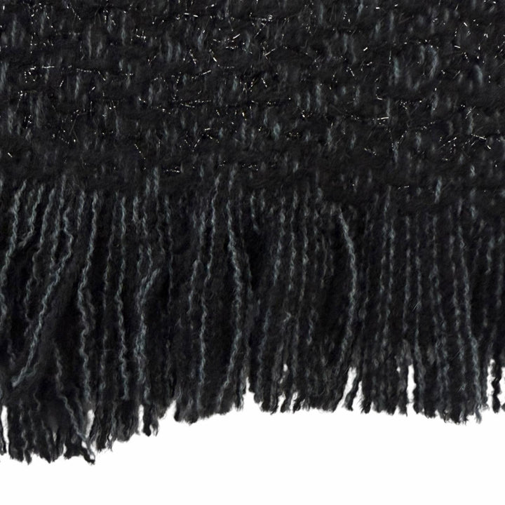 Great CHANEL Scarf COCO Mark Embroidered Large Shawl black cashmere