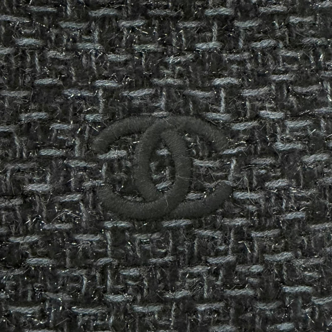 Great CHANEL Scarf COCO Mark Embroidered Large Shawl black cashmere