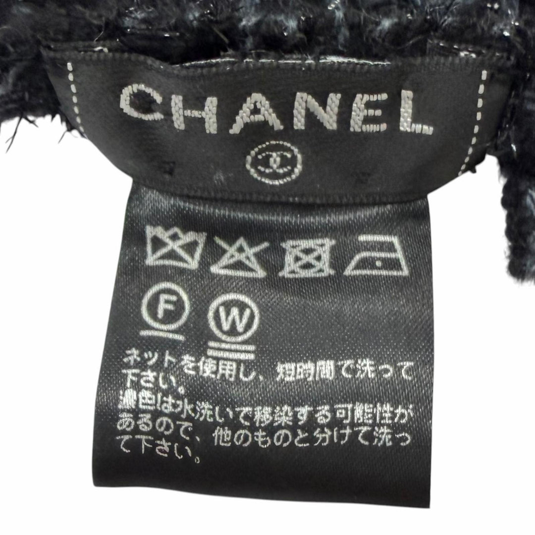 Great CHANEL Scarf COCO Mark Embroidered Large Shawl black cashmere
