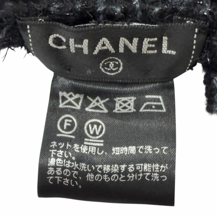 Great CHANEL Scarf COCO Mark Embroidered Large Shawl black cashmere