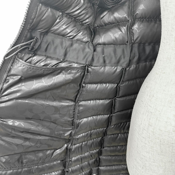 Great COACH down coat Signature lining, hooded, zip-up black XS E1902