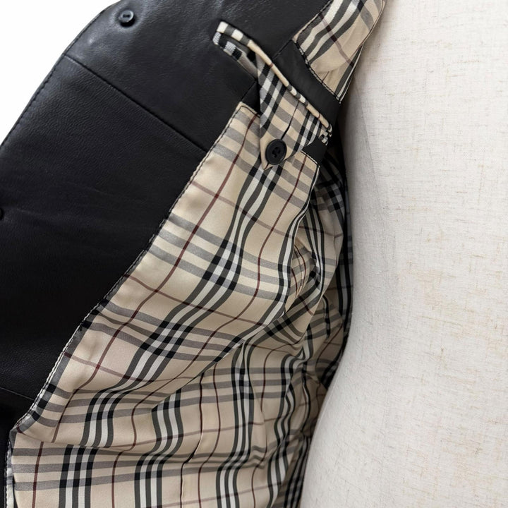 Great BURBERRY BLACK LABEL leather jacket Nova check pattern lining