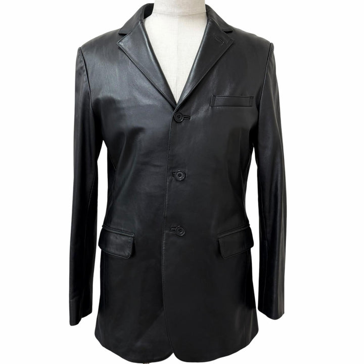 Great BURBERRY BLACK LABEL leather jacket Nova check pattern lining
