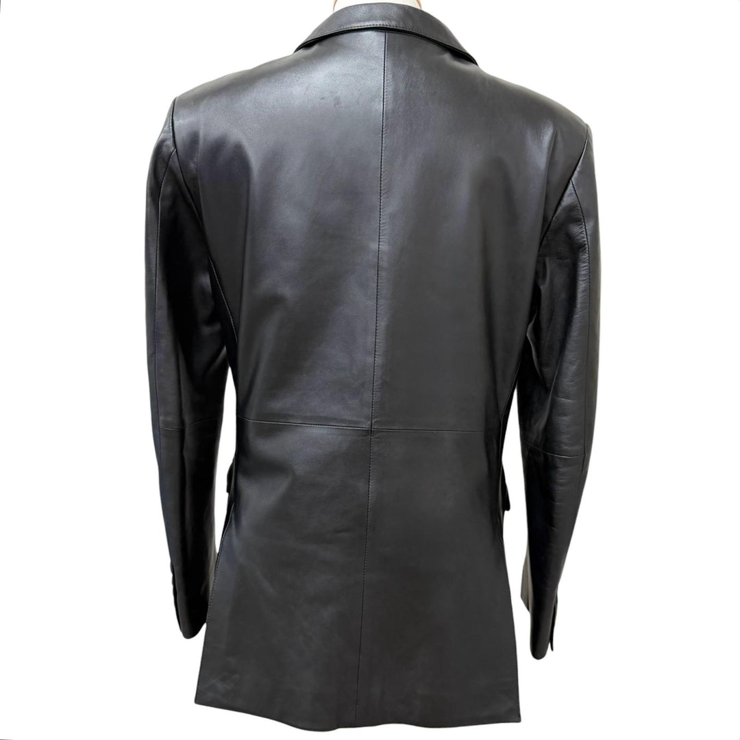 Great BURBERRY BLACK LABEL leather jacket Nova check pattern lining
