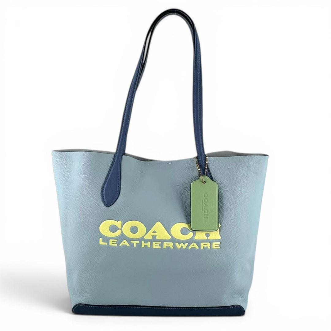 Pristine COACH Tote Bag Kia Tote Color Block Graphic logo Light blue leather