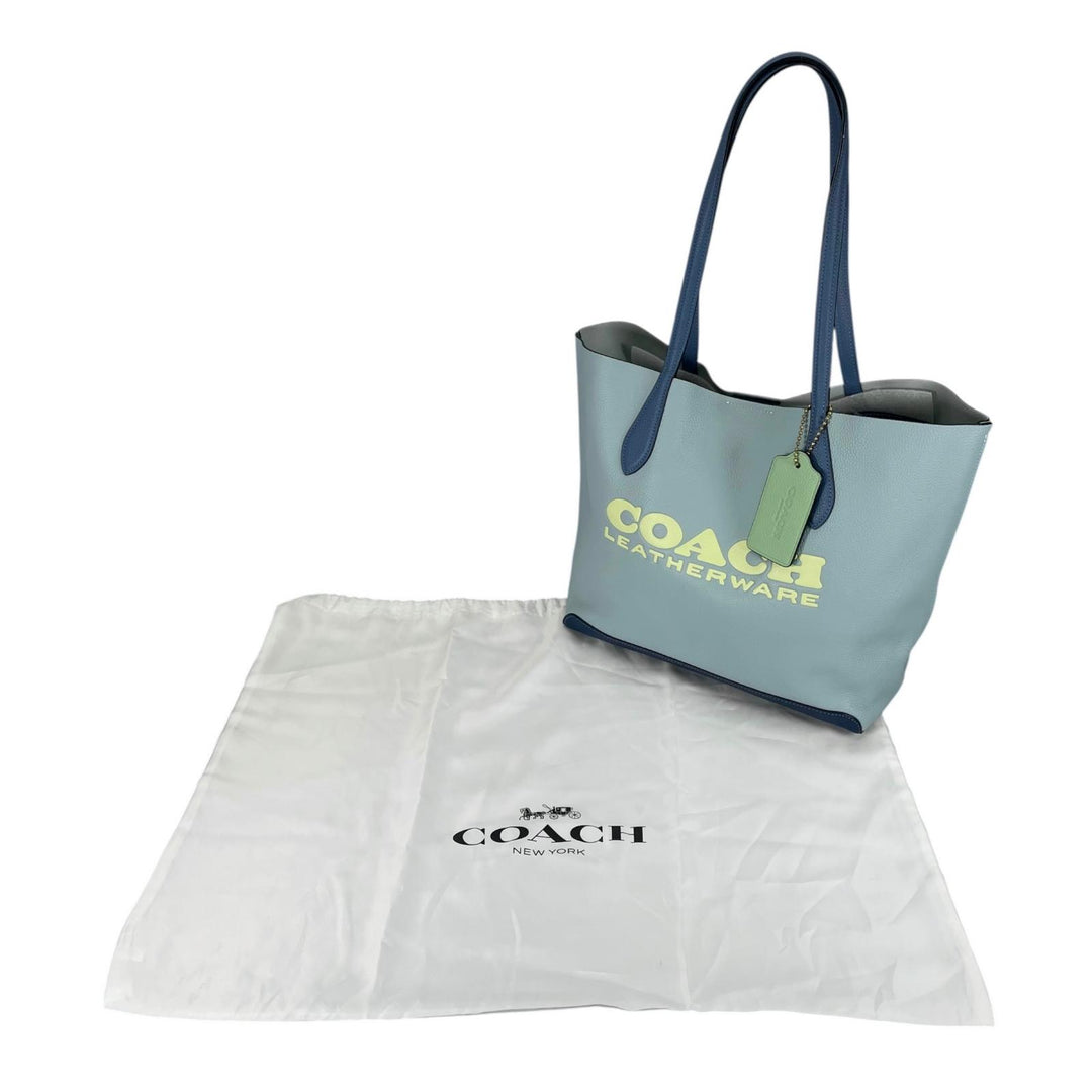 Pristine COACH Tote Bag Kia Tote Color Block Graphic logo Light blue leather