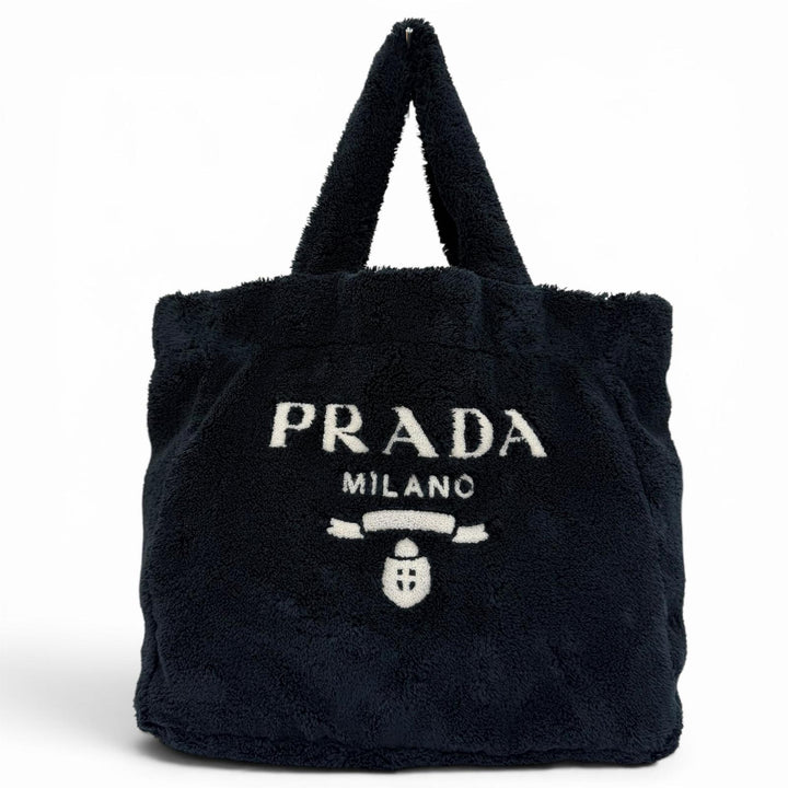 Great PRADA Tote Bag Terry Tote Bag Triangle logo bag with logo Dark navy 1BG130