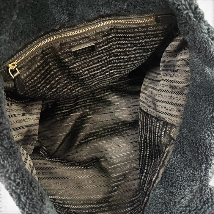 Great PRADA Tote Bag Terry Tote Bag Triangle logo bag with logo Dark navy 1BG130
