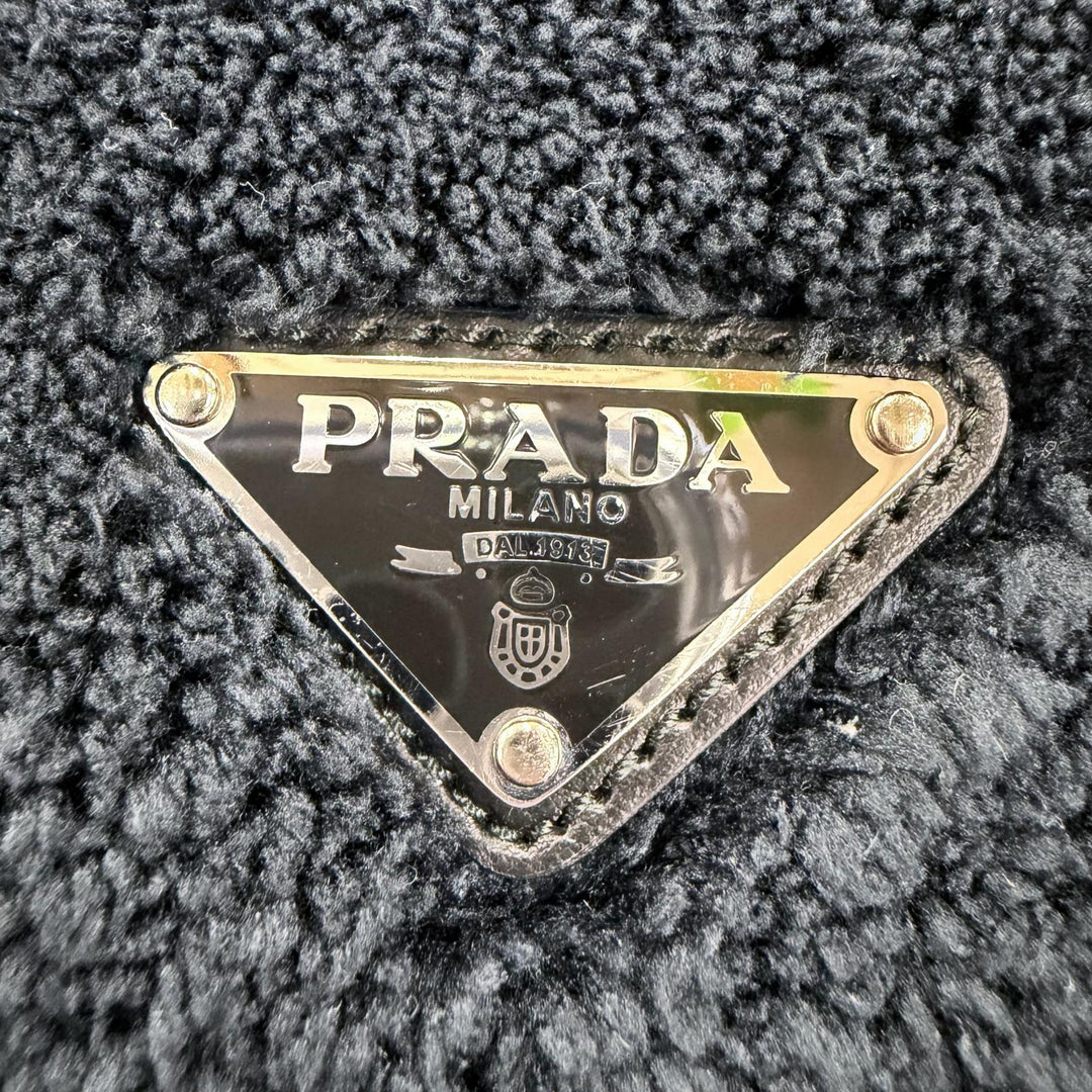 Great PRADA Tote Bag Terry Tote Bag Triangle logo bag with logo Dark navy 1BG130