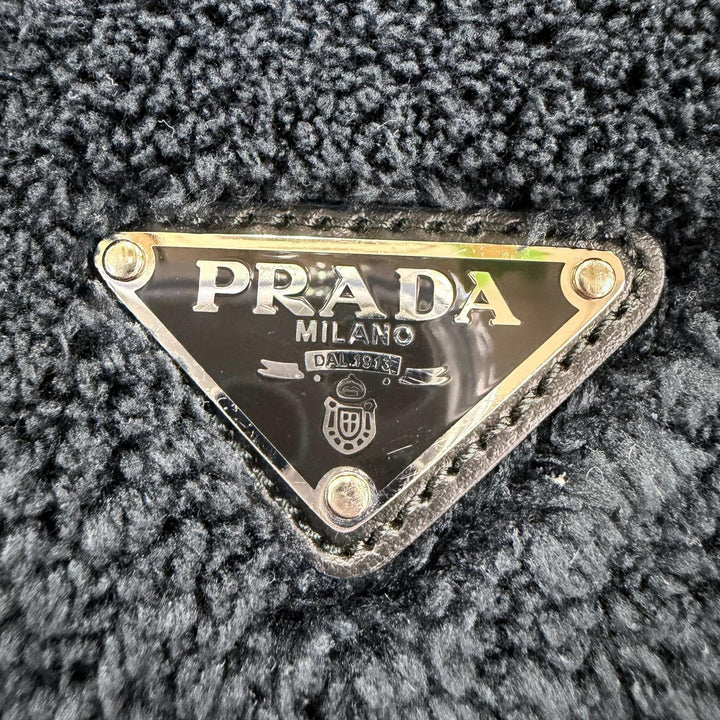 Great PRADA Tote Bag Terry Tote Bag Triangle logo bag with logo Dark navy 1BG130