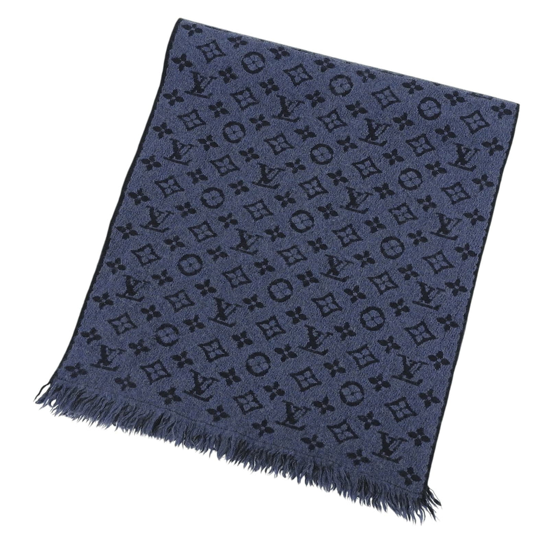 Great LOUIS VUITTON Scarf Escalp Monogram Classic fringe Navy wool Women M78525