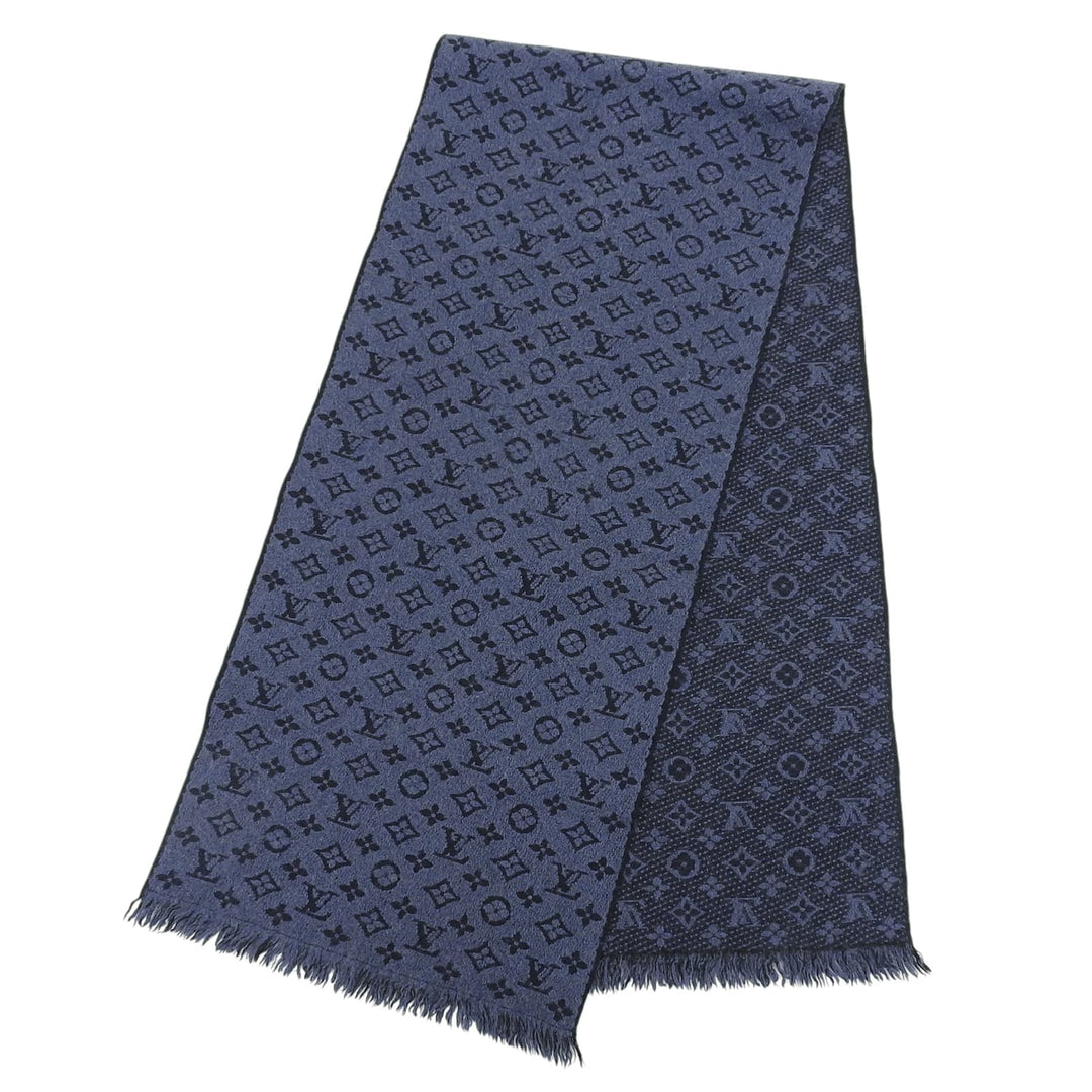 Great LOUIS VUITTON Scarf Escalp Monogram Classic fringe Navy wool Women M78525