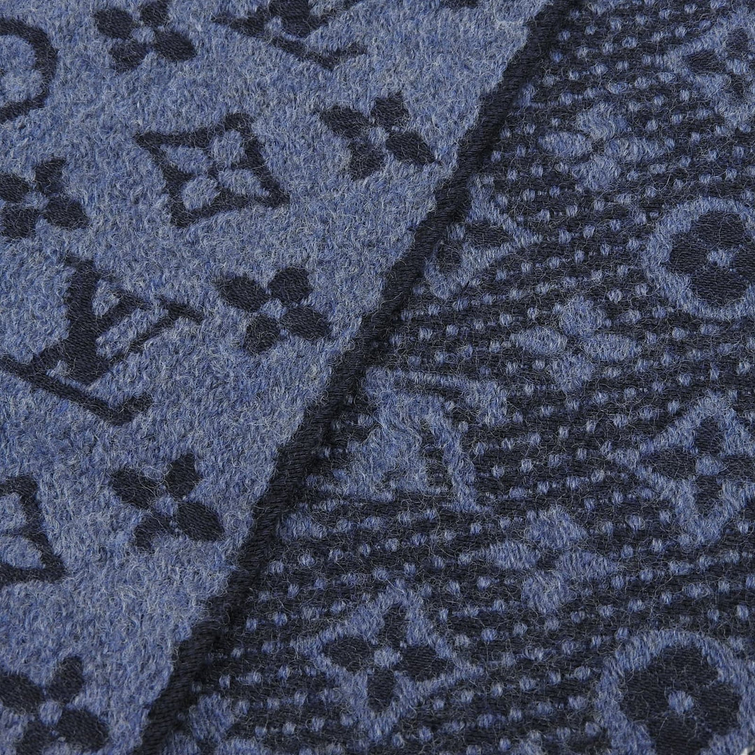 Great LOUIS VUITTON Scarf Escalp Monogram Classic fringe Navy wool Women M78525