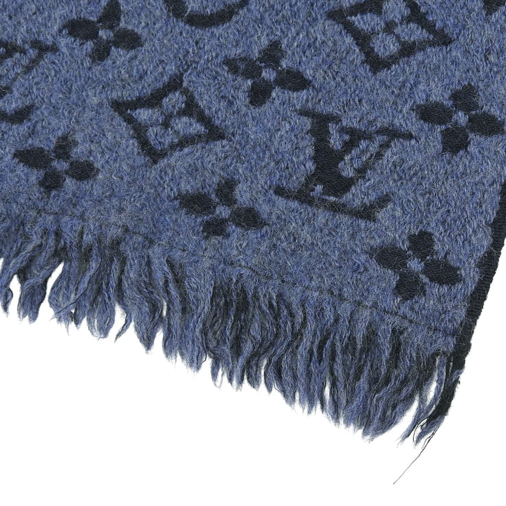 Great LOUIS VUITTON Scarf Escalp Monogram Classic fringe Navy wool Women M78525