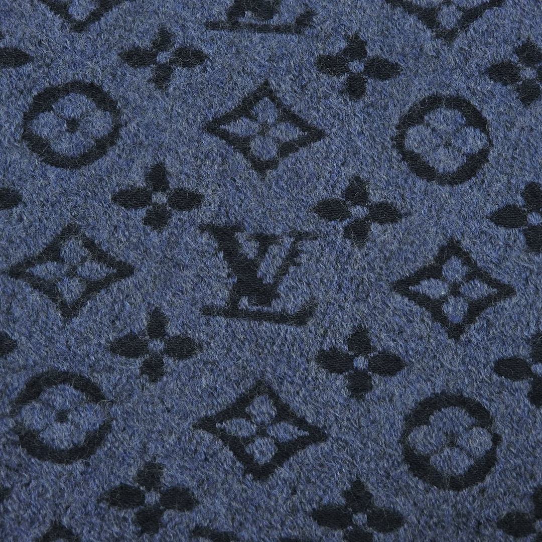 Great LOUIS VUITTON Scarf Escalp Monogram Classic fringe Navy wool Women M78525