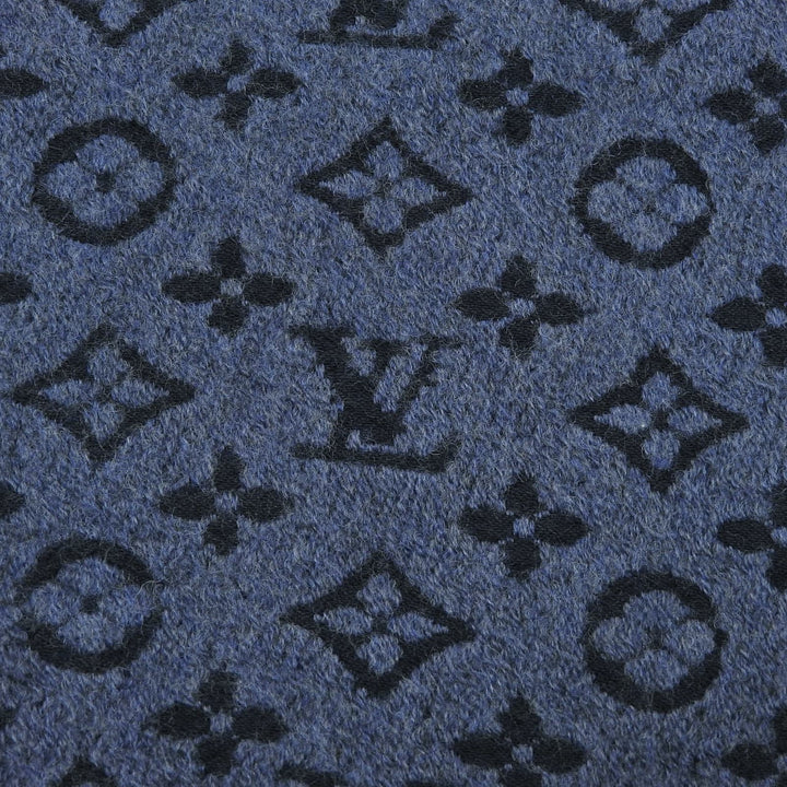 Great LOUIS VUITTON Scarf Escalp Monogram Classic fringe Navy wool Women M78525