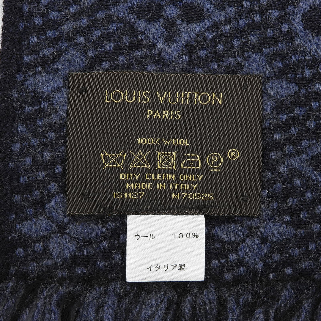 Great LOUIS VUITTON Scarf Escalp Monogram Classic fringe Navy wool Women M78525