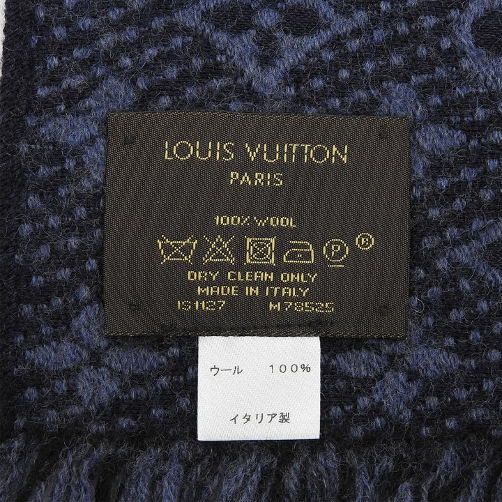 Great LOUIS VUITTON Scarf Escalp Monogram Classic fringe Navy wool Women M78525