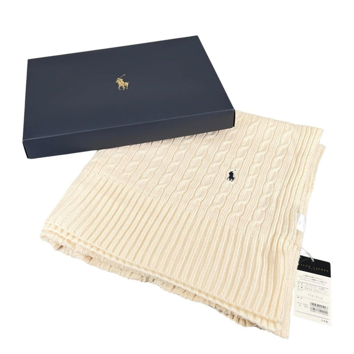 Pristine RALPH LAUREN blanket Wilton Half Cable knit horse embroidered