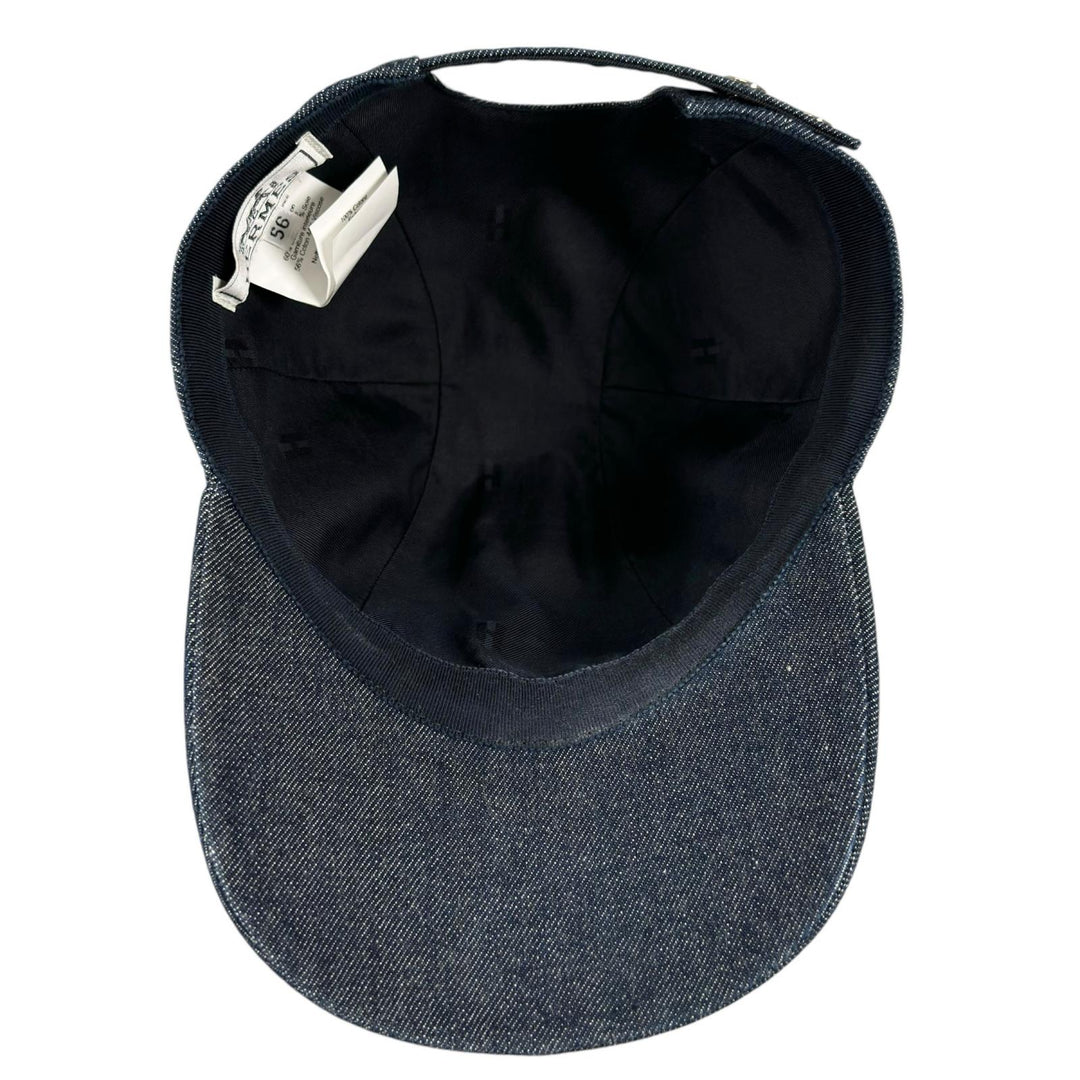 Great HERMES cap Logo embroidery, Crude Cell, Serie buttons, denim. Women EU 56