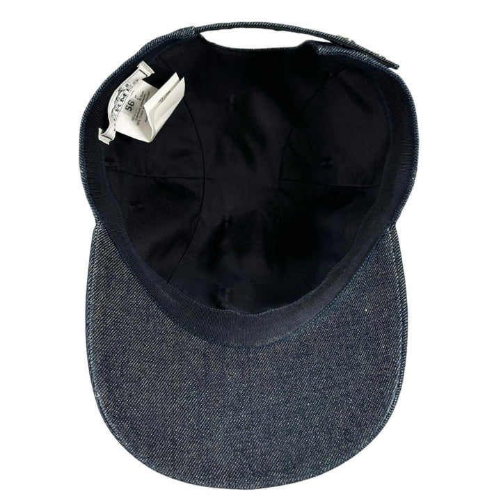 Great HERMES cap Logo embroidery, Crude Cell, Serie buttons, denim. Women EU 56