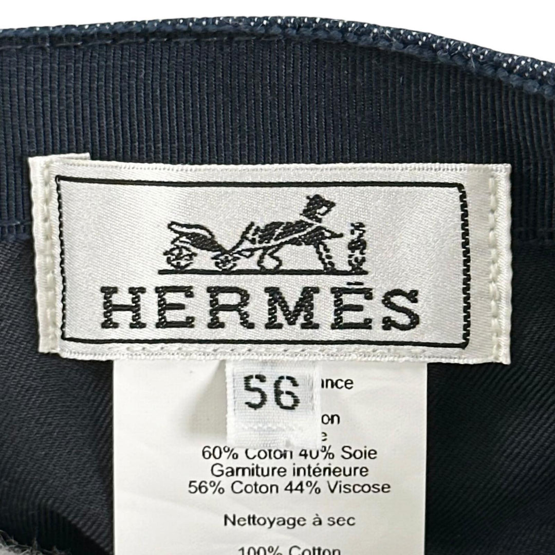 Great HERMES cap Logo embroidery, Crude Cell, Serie buttons, denim. Women EU 56