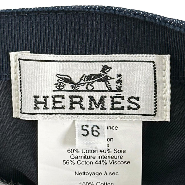 Great HERMES cap Logo embroidery, Crude Cell, Serie buttons, denim. Women EU 56