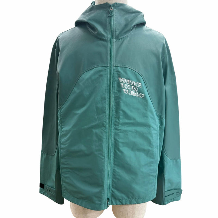 Great LOUIS VUITTON Blouson Leather-trimmed zip-up jacket turquoise blue