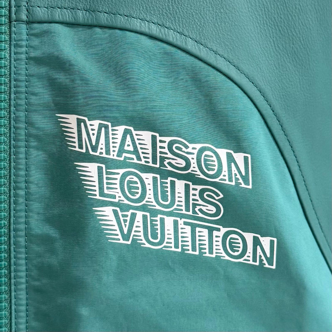 Great LOUIS VUITTON Blouson Leather-trimmed zip-up jacket turquoise blue
