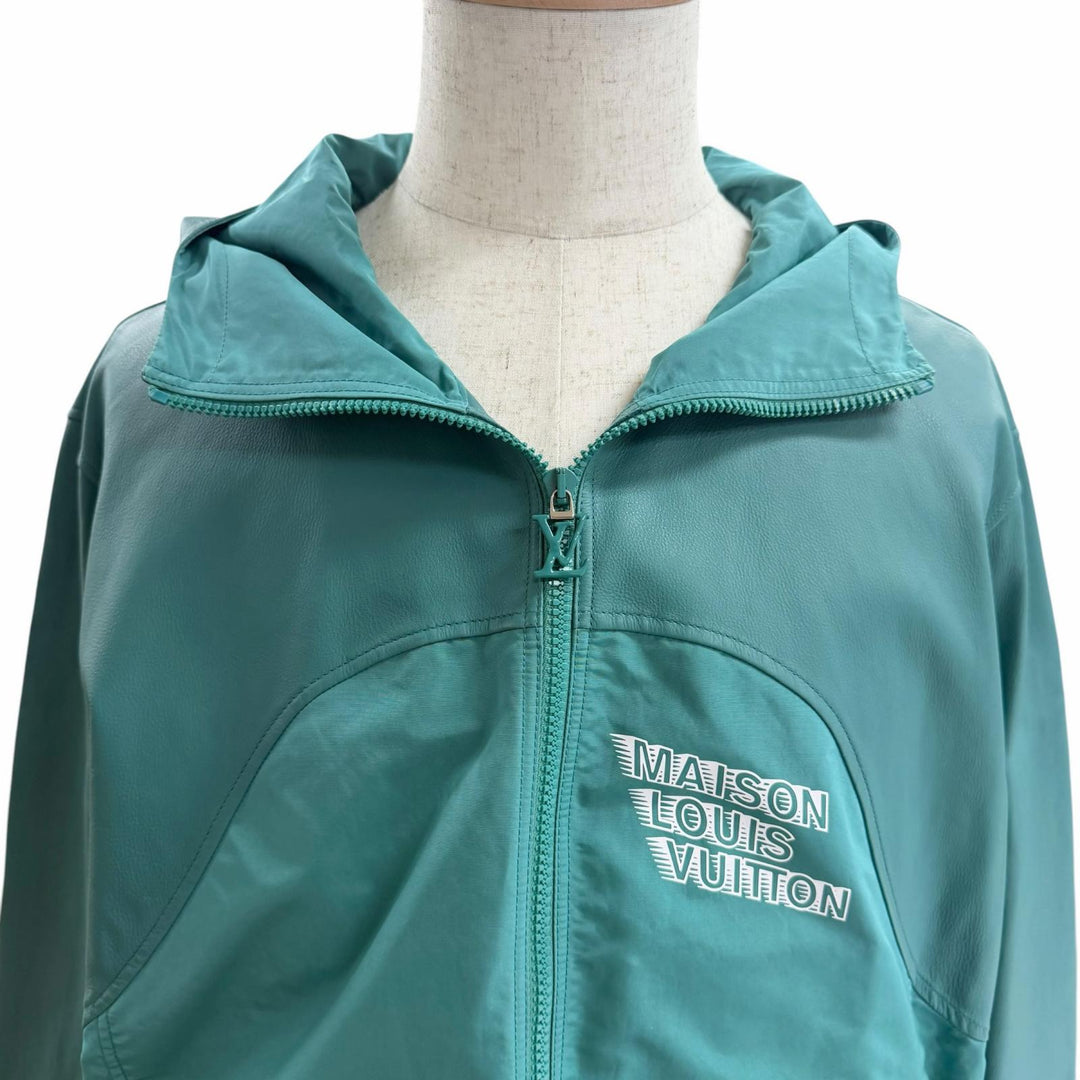 Great LOUIS VUITTON Blouson Leather-trimmed zip-up jacket turquoise blue