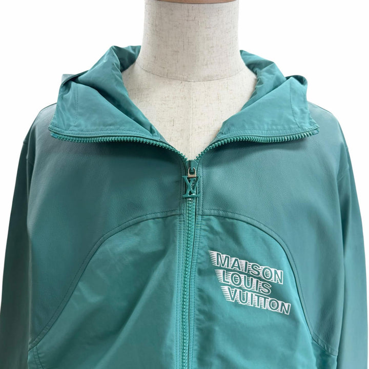 Great LOUIS VUITTON Blouson Leather-trimmed zip-up jacket turquoise blue