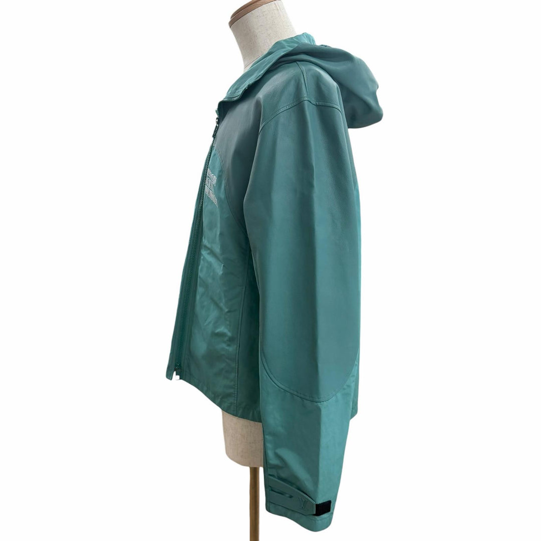 Great LOUIS VUITTON Blouson Leather-trimmed zip-up jacket turquoise blue