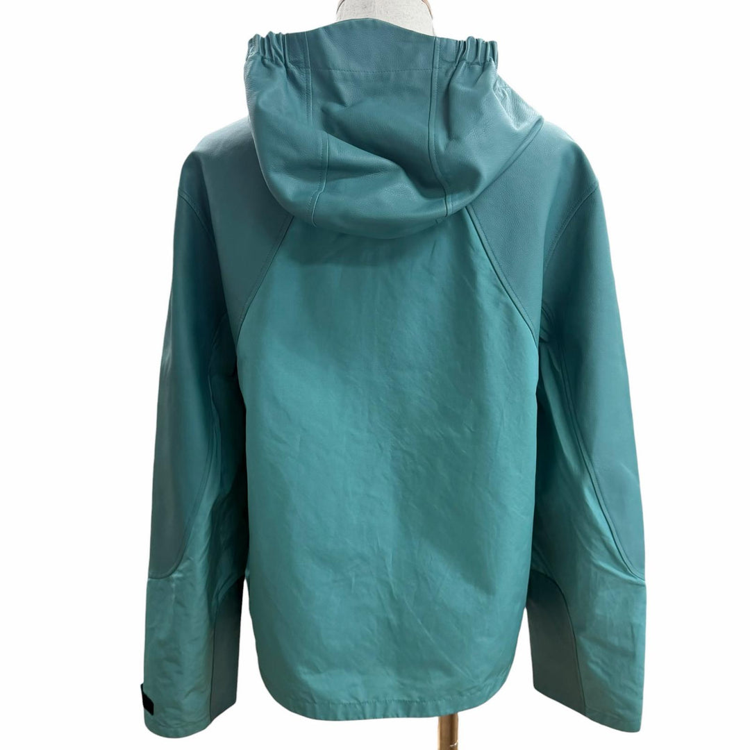 Great LOUIS VUITTON Blouson Leather-trimmed zip-up jacket turquoise blue