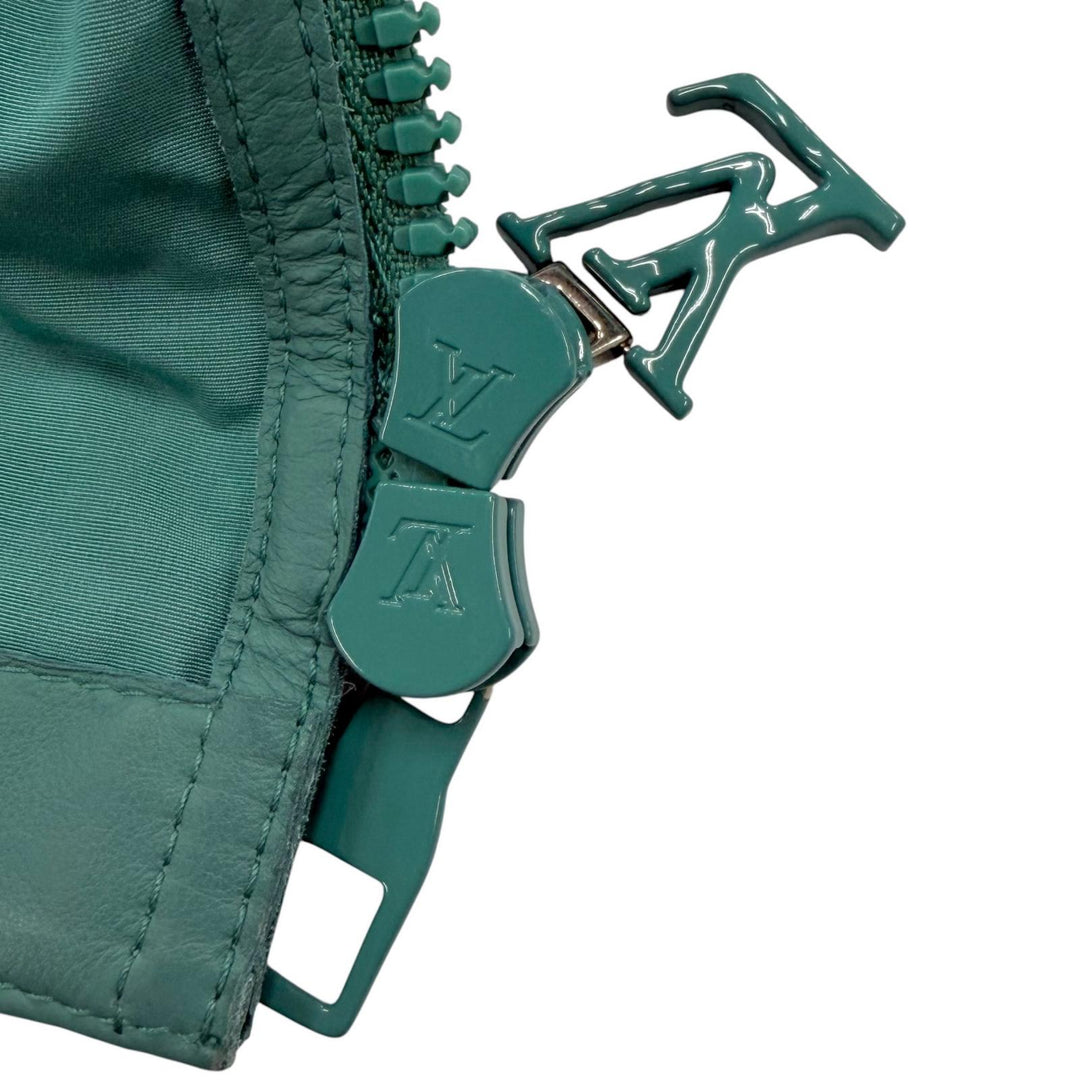 Great LOUIS VUITTON Blouson Leather-trimmed zip-up jacket turquoise blue