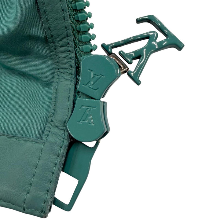 Great LOUIS VUITTON Blouson Leather-trimmed zip-up jacket turquoise blue