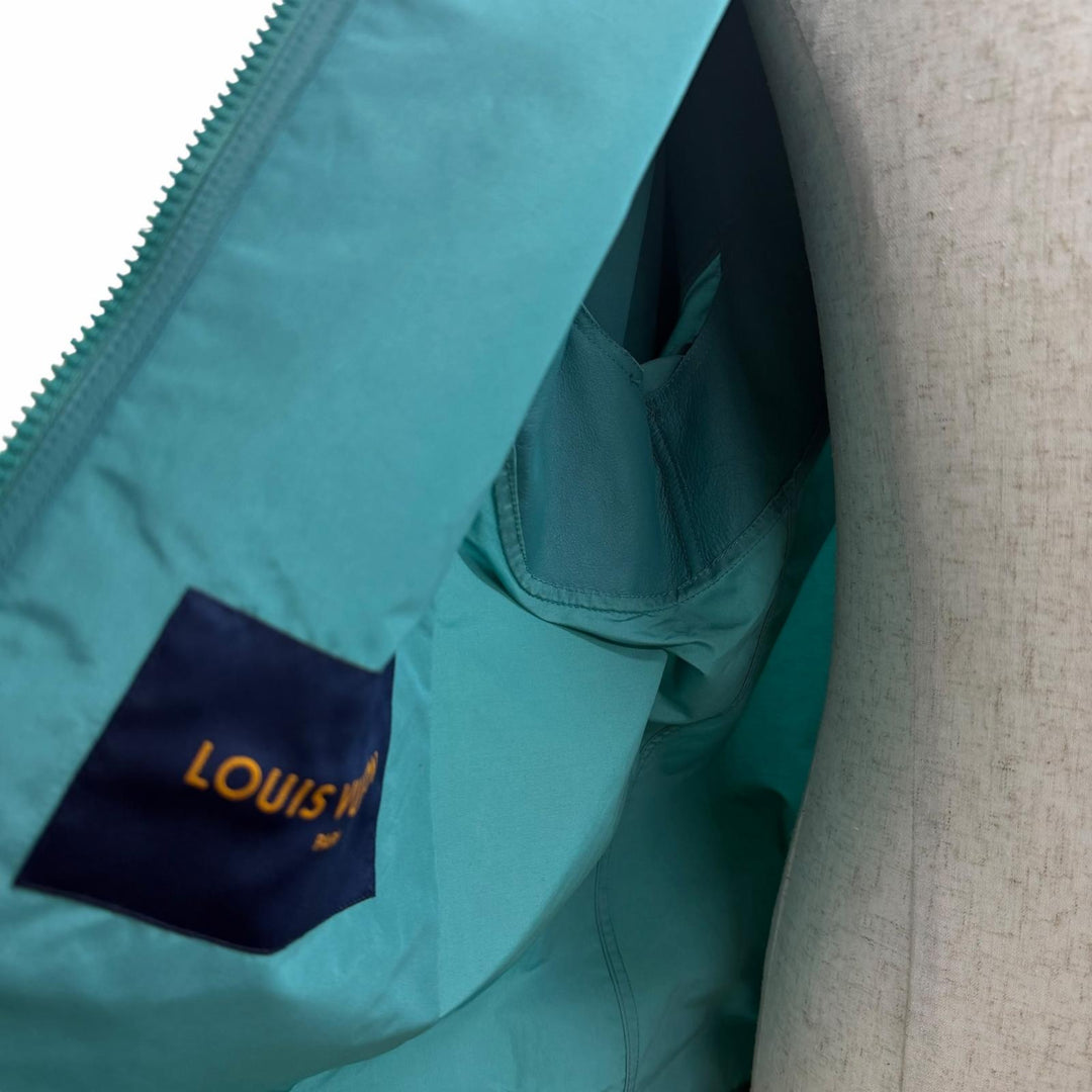 Great LOUIS VUITTON Blouson Leather-trimmed zip-up jacket turquoise blue