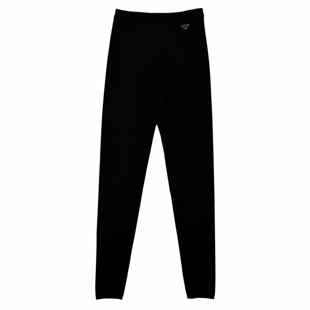 Excellent PRADA Pants Triangle knit with logo black wool Women 38 22225