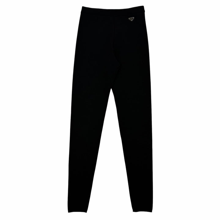 Excellent PRADA Pants Triangle knit with logo black wool Women 38 22225