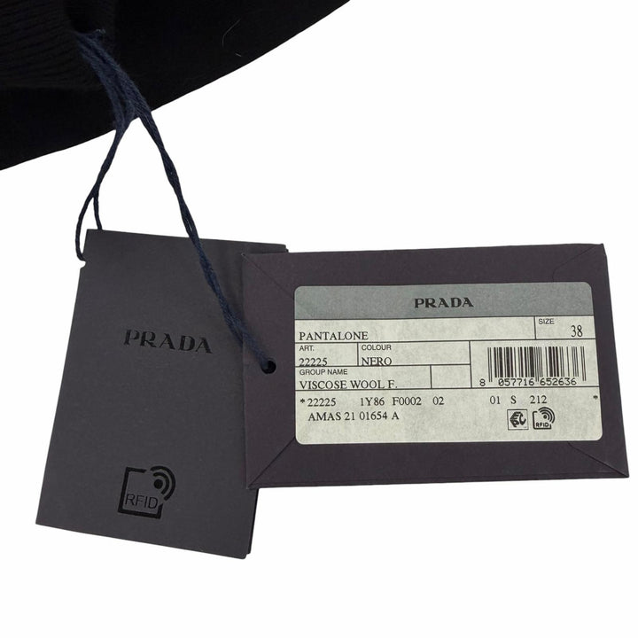 Excellent PRADA Pants Triangle knit with logo black wool Women 38 22225