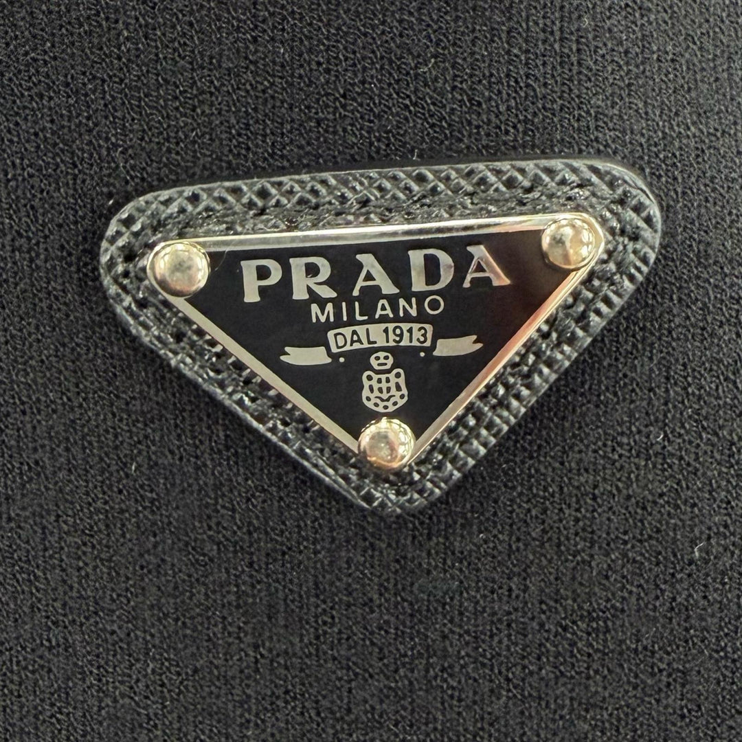 Excellent PRADA Pants Triangle knit with logo black wool Women 38 22225