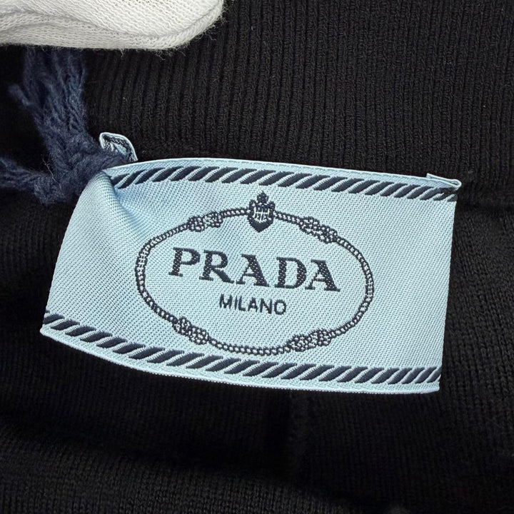 Excellent PRADA Pants Triangle knit with logo black wool Women 38 22225