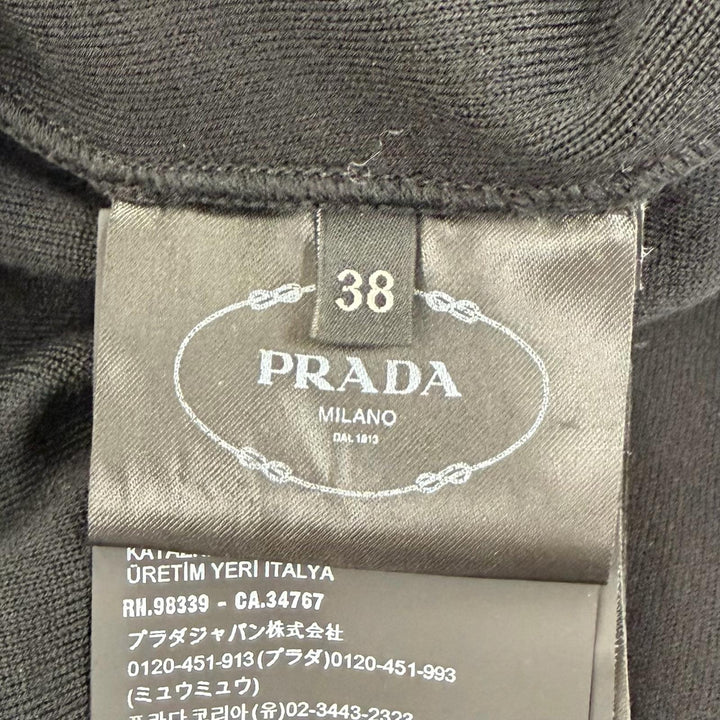 Excellent PRADA Pants Triangle knit with logo black wool Women 38 22225