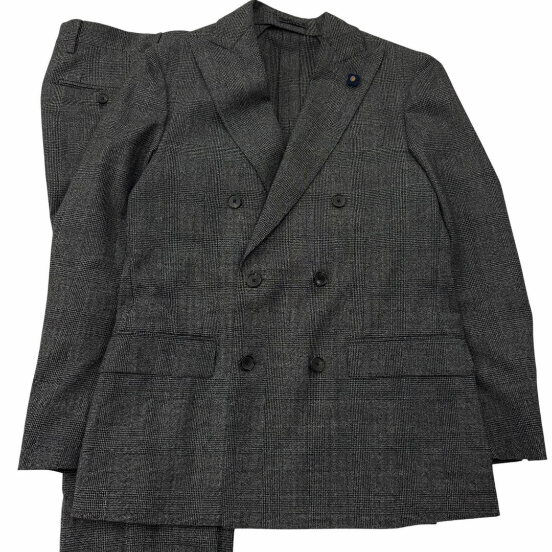 Excellent LARDINI suit Tessuto Esclusi Glen Plaid Boutonniere gray wool mens 46