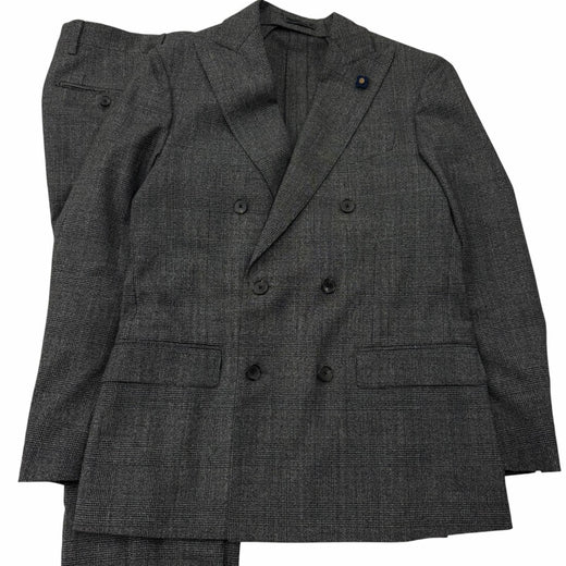 Excellent LARDINI suit Tessuto Esclusi Glen Plaid Boutonniere gray wool mens 46