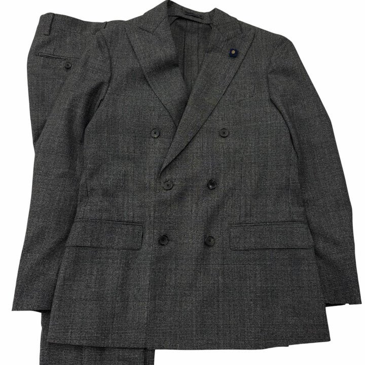 Excellent LARDINI suit Tessuto Esclusi Glen Plaid Boutonniere gray wool mens 46