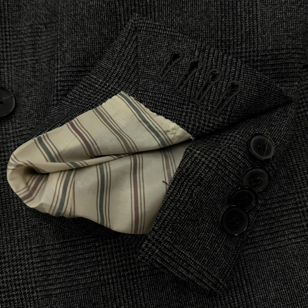 Excellent LARDINI suit Tessuto Esclusi Glen Plaid Boutonniere gray wool mens 46