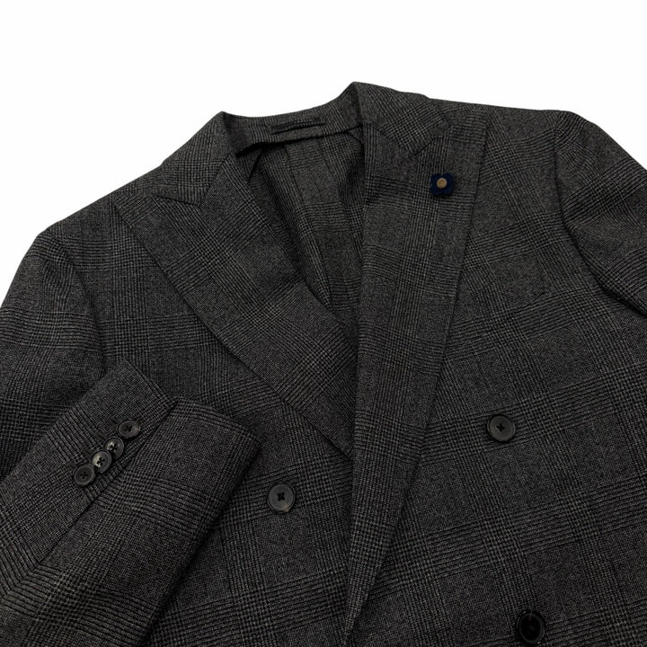 Excellent LARDINI suit Tessuto Esclusi Glen Plaid Boutonniere gray wool mens 46