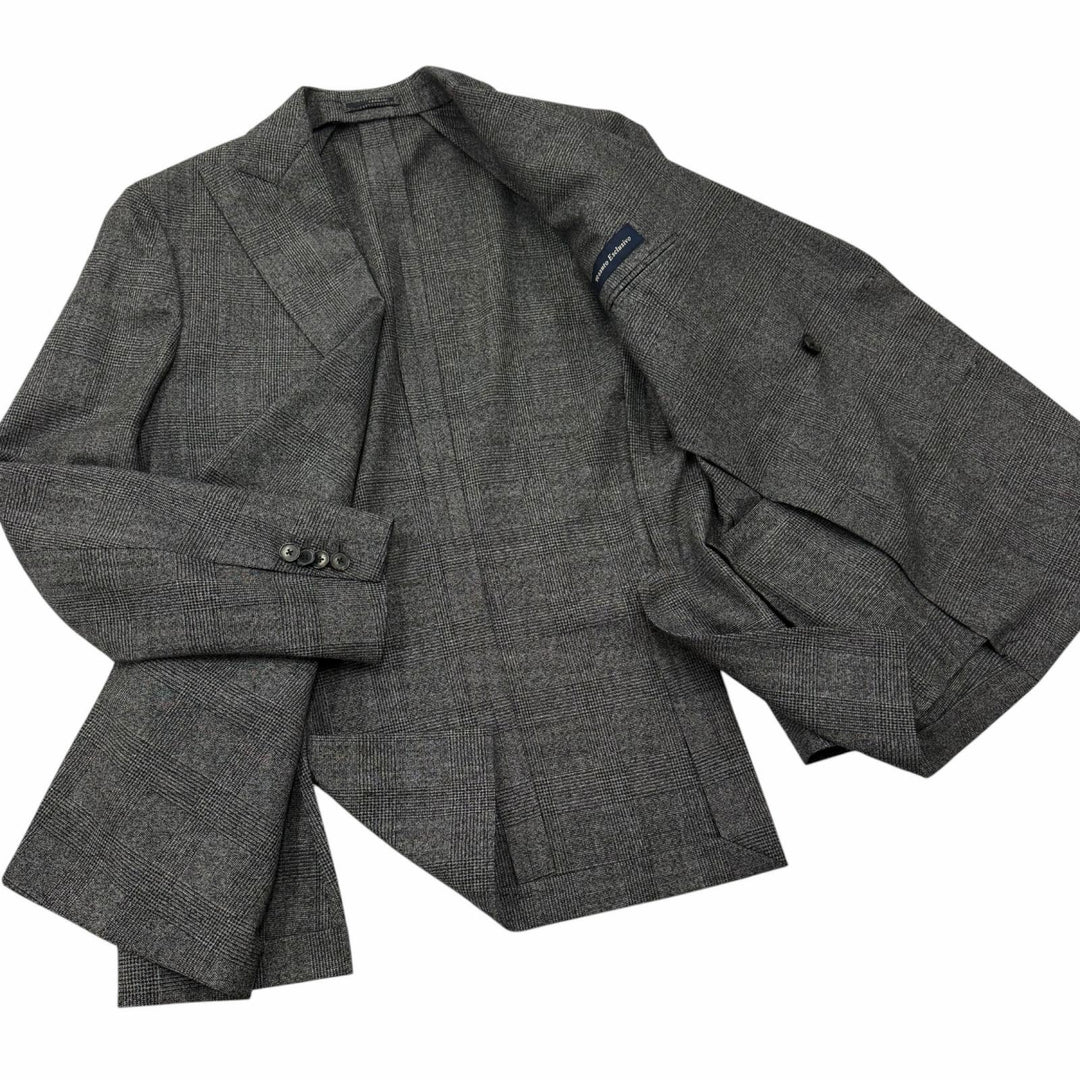 Excellent LARDINI suit Tessuto Esclusi Glen Plaid Boutonniere gray wool mens 46