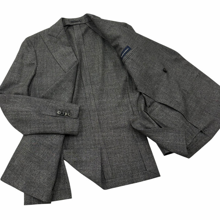 Excellent LARDINI suit Tessuto Esclusi Glen Plaid Boutonniere gray wool mens 46